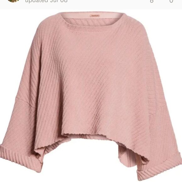 Free People I Can't Wait Crop Ribbed Sweater Cuffed Wide Sleeve XS Pink - Picture 2 of 6